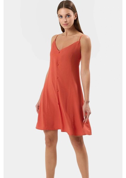 Rahat Viskoz Mini Elbise V Yaka Düğmeli Shift Kalıp Günlük Kullanım Için Modern Stil