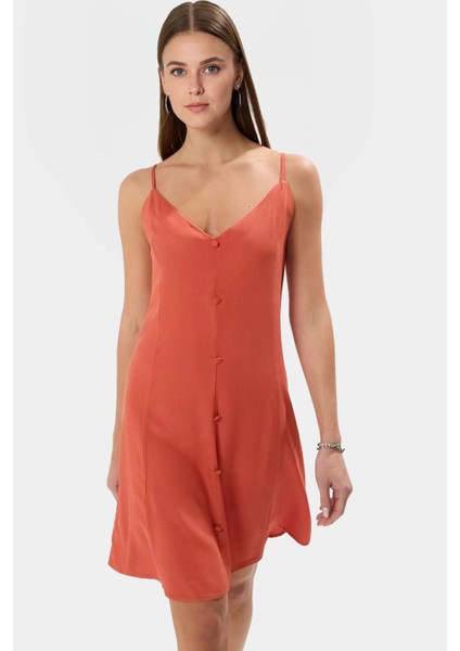 Rahat Viskoz Mini Elbise V Yaka Düğmeli Shift Kalıp Günlük Kullanım Için Modern Stil modelleri