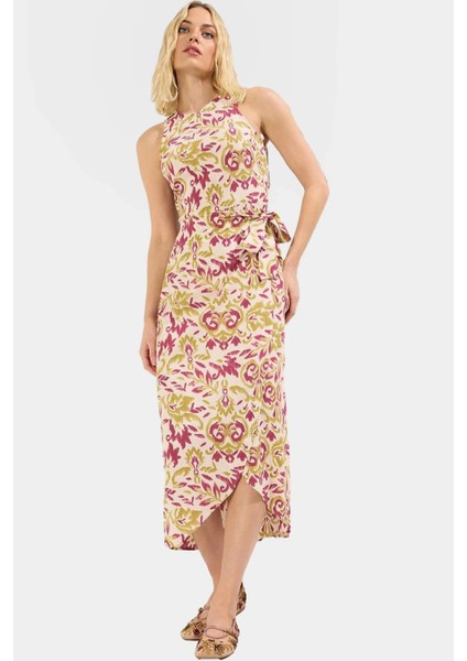 Yazlık A Kesim Midi Elbise Viskoz Şal Desenli Rahat Modern Stil Trend Tasarım fiyatları