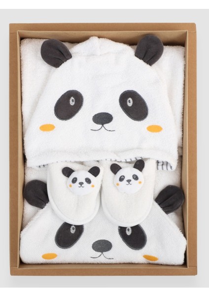 Panda Desenli Bambu 0- 24 Ay Bebek Bornoz Seti