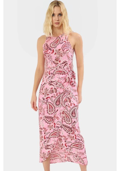 Yazlık A Kesim Midi Elbise Viskoz Şal Desenli Rahat Modern Stil Trend Tasarım