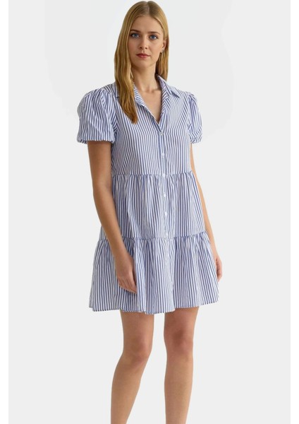 Mini Boy Gömlek Elbise %55 Pamuk Poplin Kumaş Çizgili Yazlık Seçkin Malzeme