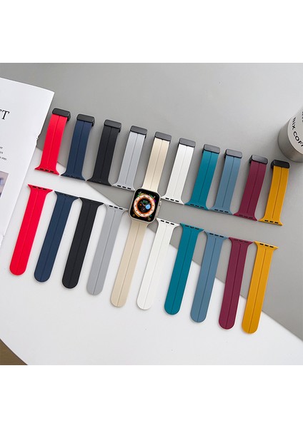 Apple Watch - Se/2/3/4/5/6/7/8/9 Serisi 38MM Serisi 40MM 41MM Uyumlu Metal Manyetik Silikon Kordon