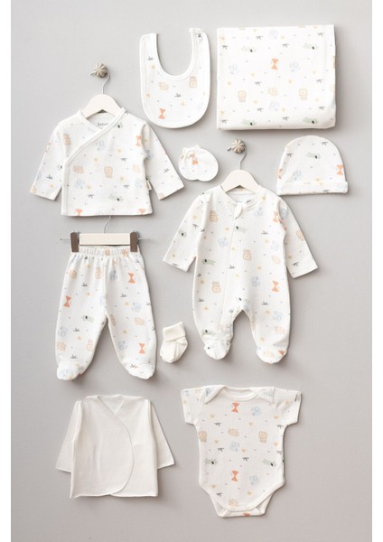 Sevimli Aslan ve Kirpi Desenli 10 Parça Kutulu Yenidoğan Hastane Çıkışı Zıbın Seti