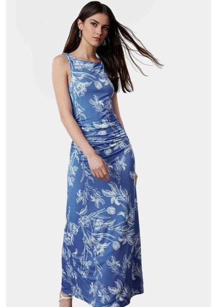 Maxi Elbise Çiçek Baskı Bodycon Kalıp Örme Kumaş Yazlık Uzun Ömürlü Özenle Seçilmiş