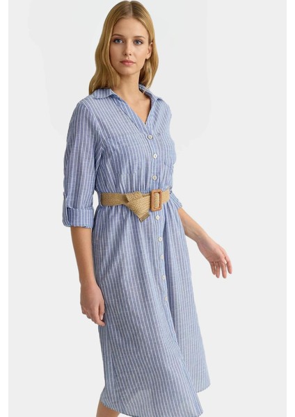 Pamuk Dokuma Kemerli Uzun Kollu Gömlek Elbise Giy Çık Ömürlü Yüksek Kalite Rahat Kullanım