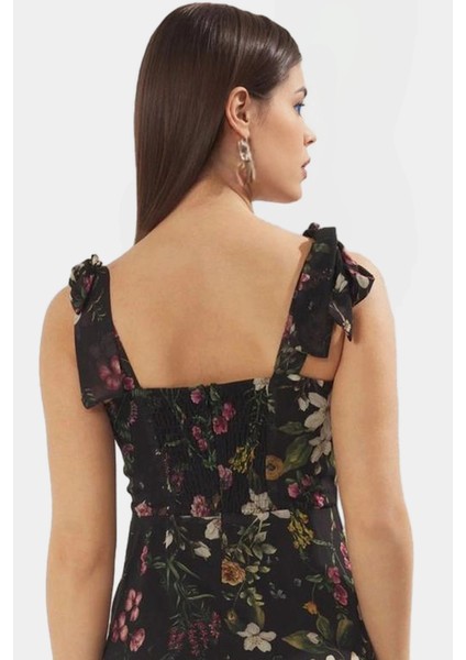 A Line Gipeli Şifon Midi Elbise Dokuma Kumaş Kare Yaka Şık Görünüm Kaliteli Işçilik modelleri