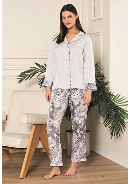 Viskon Jakarlı Önden Düğmeli Desenli Pijama Takımı fiyatları