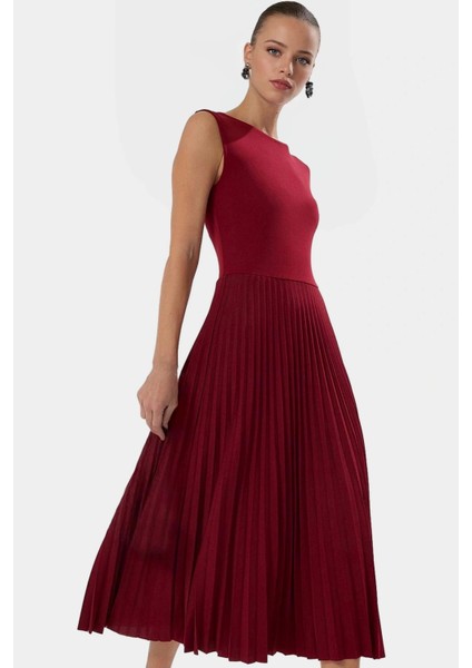 Esnek Örme Kumaştan Midi Elbise A Line Kalıp Kolsuz Pileli Şık Tasarım Kaliteli Işçilik fiyatları