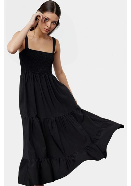 Rahat ve Şık Maxi Elbise Terrycotton Kare Yaka Astarlı Yaz Trend Tasarım Özenle Seçilmiş