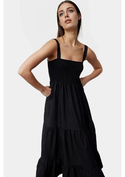 Rahat ve Şık Maxi Elbise Terrycotton Kare Yaka Astarlı Yaz Trend Tasarım Özenle Seçilmiş fiyatları