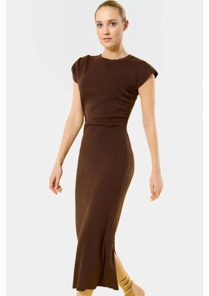 Rahat Triko Midi Elbise Dik Yaka Bodycon Günlük Stil Yüksek Kalite Dayanıklı Malzeme