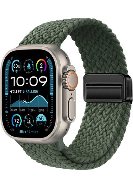 Apple Watch 10 46MM Için Ipeksi Dokunuş Saat Kordonu Hasır Örgülü Şık ve Sportif Kordon Koyuyeşil