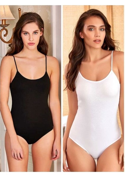 Kit Iç Giyim Berrak 6'lı Siyah ve Beyaz Renkler Ip Askılı Çıtçıtlı (Kancalı) Body - Atlet