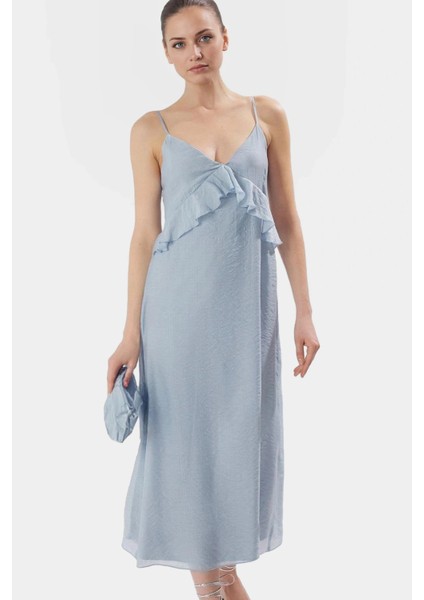 Düz Kesim Astarlı V Yaka Maxi Elbise Rahat ve Şık Yazlık Kaliteli Işçilik