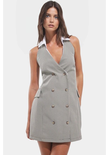 Kısa Kolsuz Ekose Ceket Elbise Polyester Dokuma Kumaş Yazlık Yüksek Kalite Rahat ve Şık