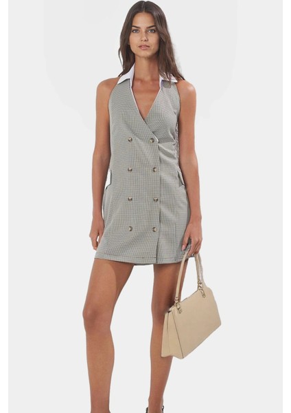 Kısa Kolsuz Ekose Ceket Elbise Polyester Dokuma Kumaş Yazlık Yüksek Kalite Rahat ve Şık modelleri