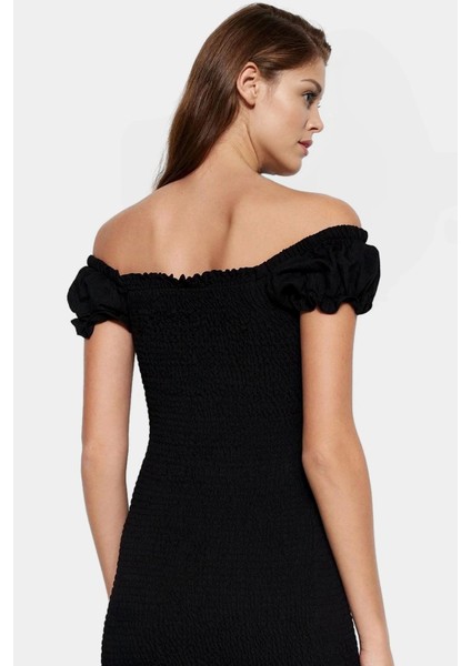 Dokuma Mini Elbise Bodycon Kalıp Balon Kollu Aerobin Vücudu Saran Rahat ve Şık fiyatları