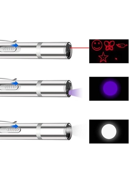 Robinanka USB Ile Şarj Edilebilen 3ın 1 Kırmızı Işık +Beyaz LED Meşale Işık + Uv El Feneri Kedi Lazeri