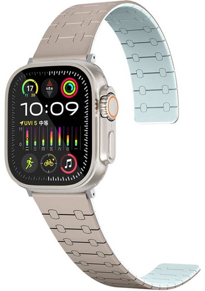 Apple Watch 1/2/3 Serisi 42MM Mıknatıslı Silikon Kordon Çizgili Desenli, Çift Renk Esnek Konforlu