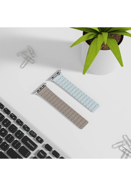Apple Watch 1/2/3 Serisi 42MM Mıknatıslı Silikon Kordon Çizgili Desenli, Çift Renk Esnek Konforlu fırsatları