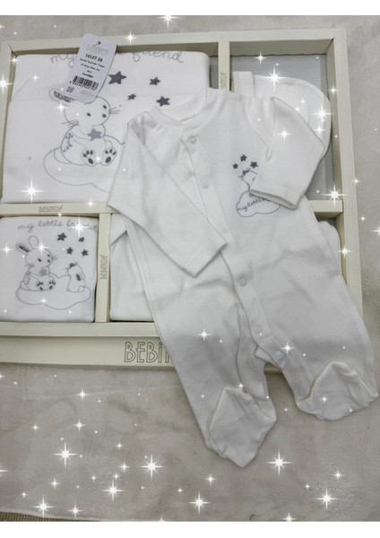 Sevimli Buluttaki Tavşan Desenli 10 Parça Kutulu (Yenidoğan) Hastane Çıkışı Zıbın Seti fırsatları