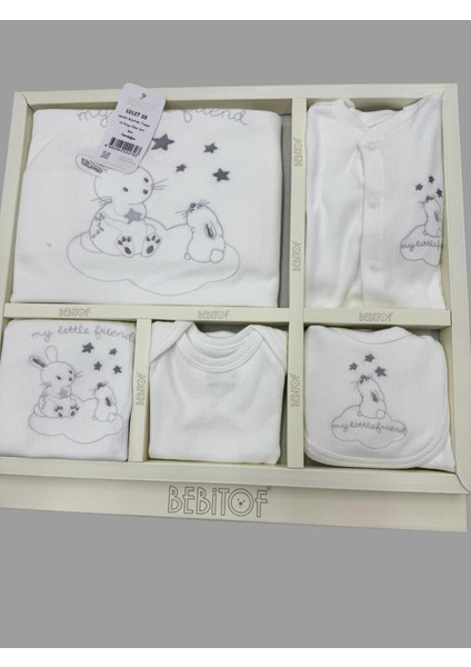 Sevimli Buluttaki Tavşan Desenli 10 Parça Kutulu (Yenidoğan) Hastane Çıkışı Zıbın Seti indirimleri