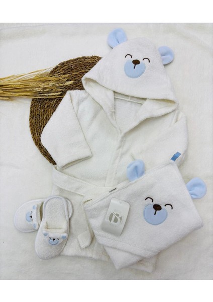 Erkek Bebek 0- 3 Yaş Köpek Desen Bornoz Takımı Doğal Pamuklu fiyatları