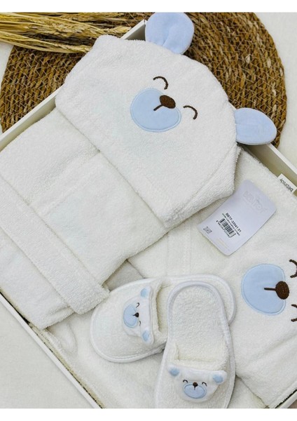 Erkek Bebek 0- 3 Yaş Köpek Desen Bornoz Takımı Doğal Pamuklu fırsatları