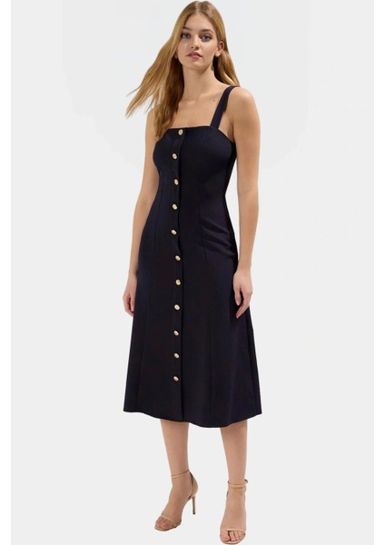 Renk A Kesim Kolsuz Midi Elbise Dokuma Kumaştan Rahat ve Şık Trend Tasarım