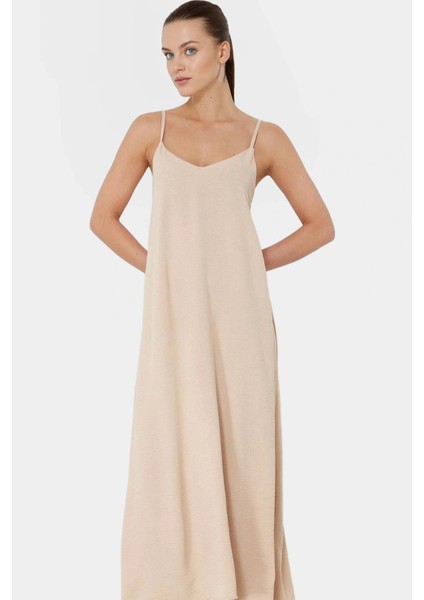 Rahat Yazlık Maxi Elbise Aerobin Dokuma Polyester Shift Kalıp V Yaka Konforlu Kesim fiyatları