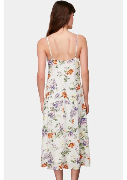 Rahat A Line Crinkle Dokuma Midi Elbise Çiçek Desenli Polyester Kaliteli Işçilik Modern Stil fırsatları