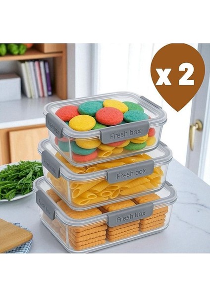 6’lı Fres Box Saklama Kabı Seti - Silikon Contalı