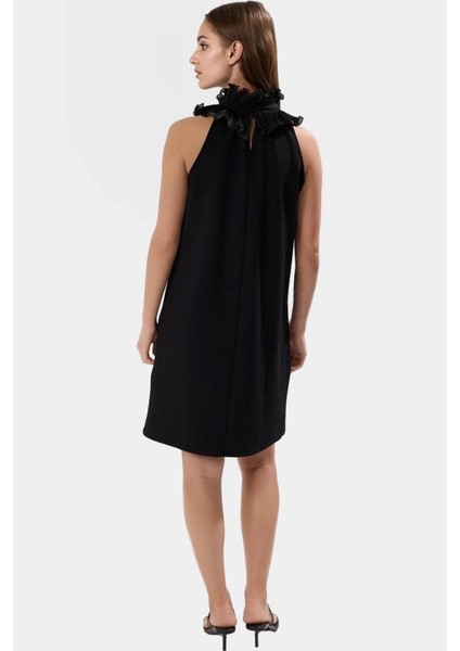 Esnek Krep Kumaş Midi Elbise Fırfırlı Yaka A Line Kalıp Şık Günlük Konforlu Kesim modelleri