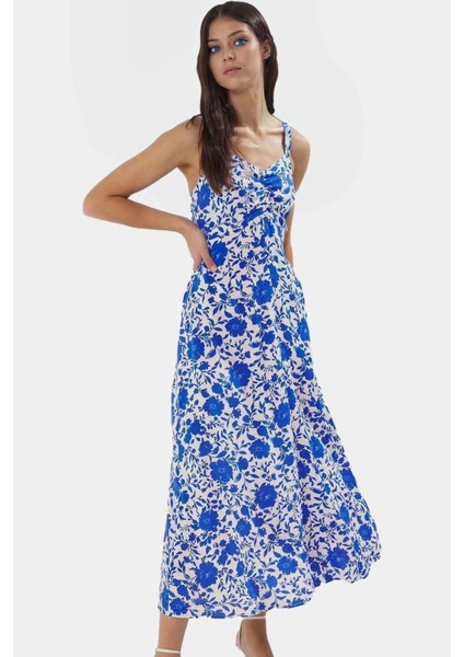 Viskoz Dokuma Çiçekli Skater Elbise Rahat Yazlık Stil Midi Boy V Yaka Premium Kalite fiyatları