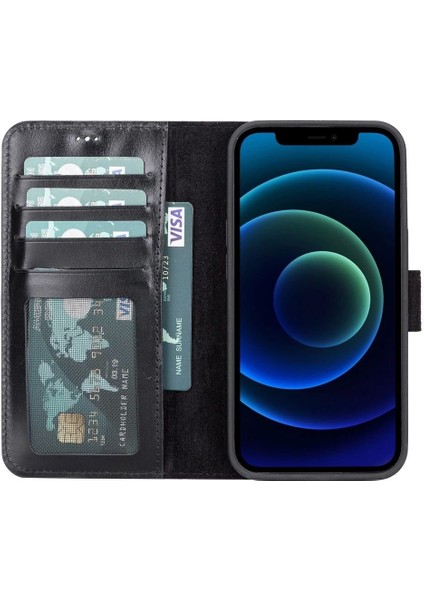 Apple iPhone 13 Uyumlu Deri Cüzdanlı Kılıf Rst1 Siyah