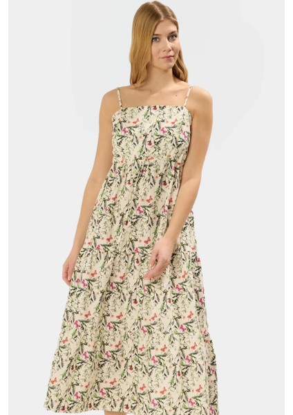 Yazlık Kadın Elbisesi Pamuk Poplin Belden Açılan Etek Gipeli Detay Rahat Kullanım