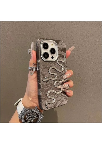 Apple iPhone 16 Pro Max Uyumlu Kılıf Zebana Serpent Kadife Kumaş Kılıf Gri