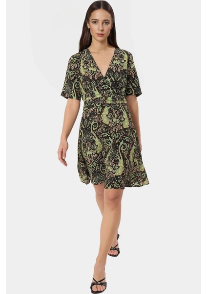 Şık Çiçekli Viskoz Mini Elbise Rahat A Line Kalıp Yazlık Modern Stil Seçkin Malzeme modelleri