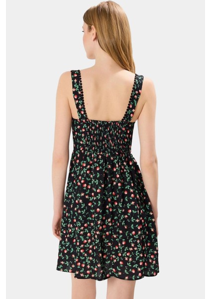 Çiçekli Agraflı Mini Elbise Viskoz Kumaş Skater Kalıp Yazlık Profesyonel Görünüm fiyatları