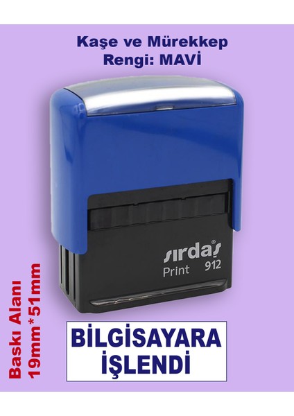 Bilgisayara İşlendi Kaşesi, 912 (51mm*19 mm) Mavi Keçeli Otomatik Kaşe
