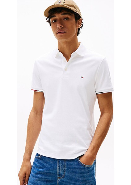 Erkek Interlock Flagcuff Polo T-Shirt - Beyaz