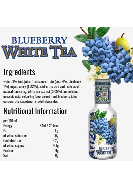 Blueberry White Tea 500 ml - Beyaz Çay 4 Adet modelleri