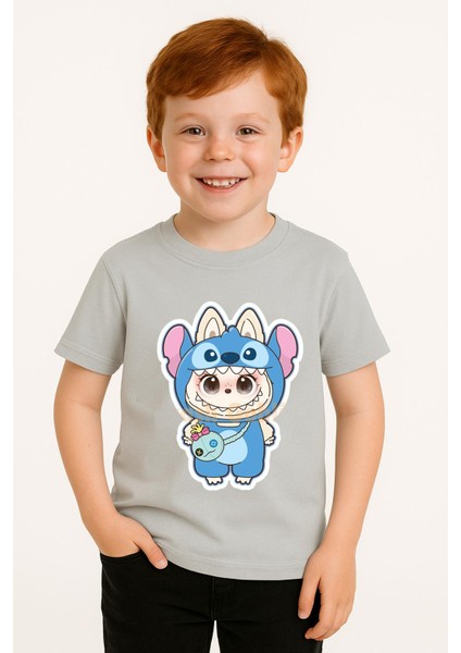 Labubu Baskılı Erkek Çocuk Tişörtü Kısa Kollu T-Shirt Eğlenceli Karakterli Yazlık Üst Pamuklu