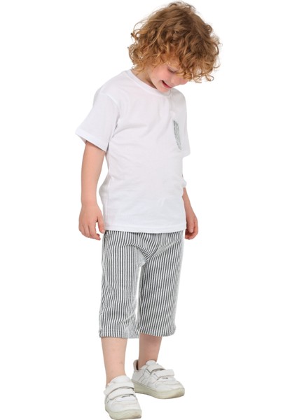 Erkek Çocuk Basic T-Shirt Şort Çizgili Kaprili Yazlık 2'li Takım modelleri