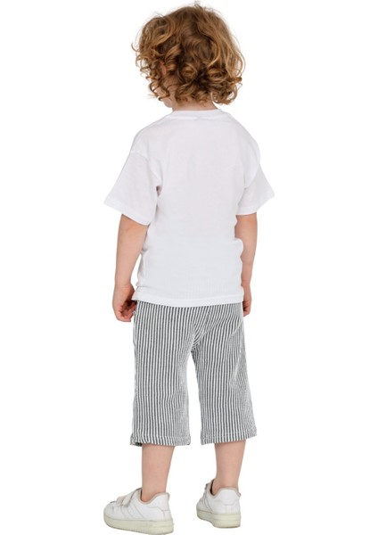Erkek Çocuk Basic T-Shirt Şort Çizgili Kaprili Yazlık 2'li Takım fırsatları