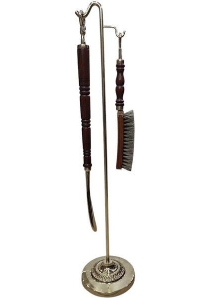Ayakkabı Çekeceği Ahşap ve Krom Oymalı Fırçalı Set-Bronz