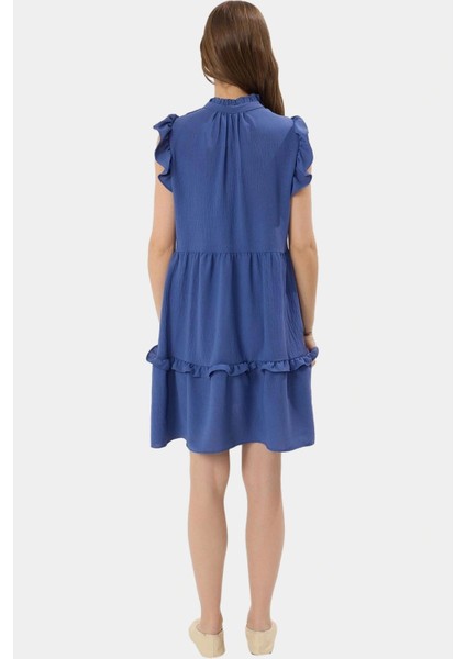 Rahat Günlük Mini Elbise Volanlı Detaylar Hafif Yazlık Dokuma Kumaş Zarifane Tasarım fiyatları