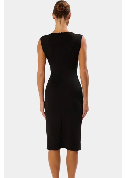 Kemerli V Yaka Örme Midi Elbise Scuba Krep Polyester Günlük Profesyonel Görünüm Mükemmel Uyum modelleri