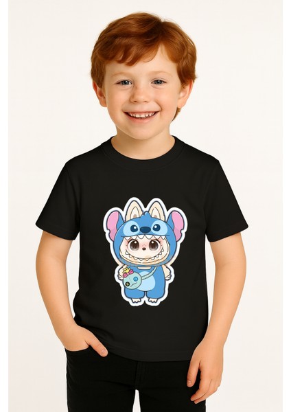 Labubu Baskılı Erkek Çocuk Tişörtü Kısa Kollu T-Shirt Eğlenceli Karakterli Yazlık Üst Pamuklu